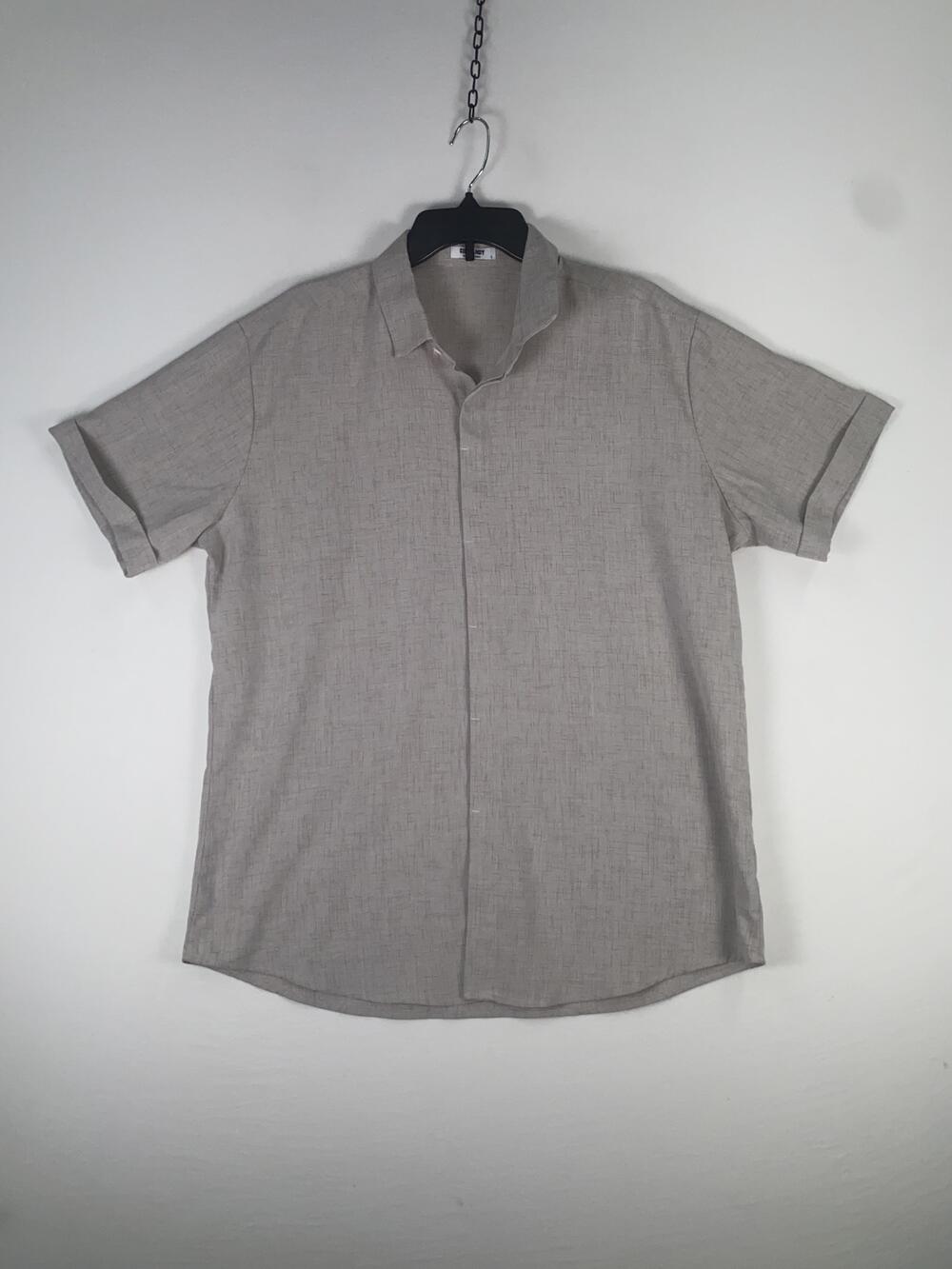 Coofandy Shirt Mens Large Beige Solid Short Sleeve Button Up Rayon Linen Casual